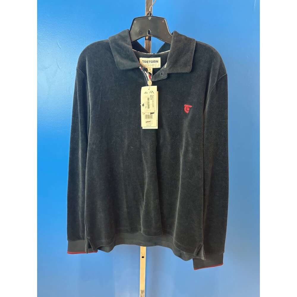 Tretorn Vintage Velour Navy Blue Polo Shirt With Retro Trim & Original Tags